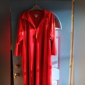 Red Long Zip-Front Robe with Tassel